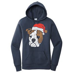 Santa Hat English Bulldog Christmas Pet Dog Lover Owner Xmas Funny Gift Women's Pullover Hoodie