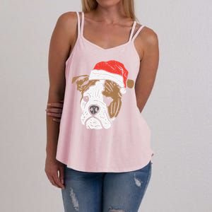 Santa Hat English Bulldog Christmas Pet Dog Lover Owner Xmas Funny Gift Women's Strappy Tank