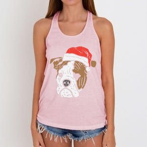 Santa Hat English Bulldog Christmas Pet Dog Lover Owner Xmas Funny Gift Women's Knotted Racerback Tank