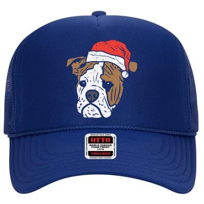 Santa Hat English Bulldog Christmas Pet Dog Lover Owner Xmas Funny Gift High Crown Mesh Back Trucker Hat