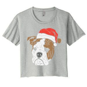 Santa Hat English Bulldog Christmas Pet Dog Lover Owner Xmas Funny Gift Women's Crop Top Tee