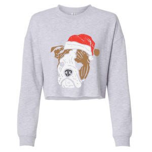 Santa Hat English Bulldog Christmas Pet Dog Lover Owner Xmas Funny Gift Cropped Pullover Crew