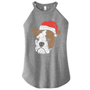 Santa Hat English Bulldog Christmas Pet Dog Lover Owner Xmas Funny Gift Women's Perfect Tri Rocker Tank