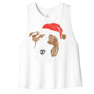 Santa Hat English Bulldog Christmas Pet Dog Lover Owner Xmas Funny Gift Women's Racerback Cropped Tank