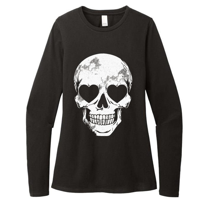 Skull Heart Eyes Lazy Halloween Costume Cute Skeleton Bones Womens CVC Long Sleeve Shirt