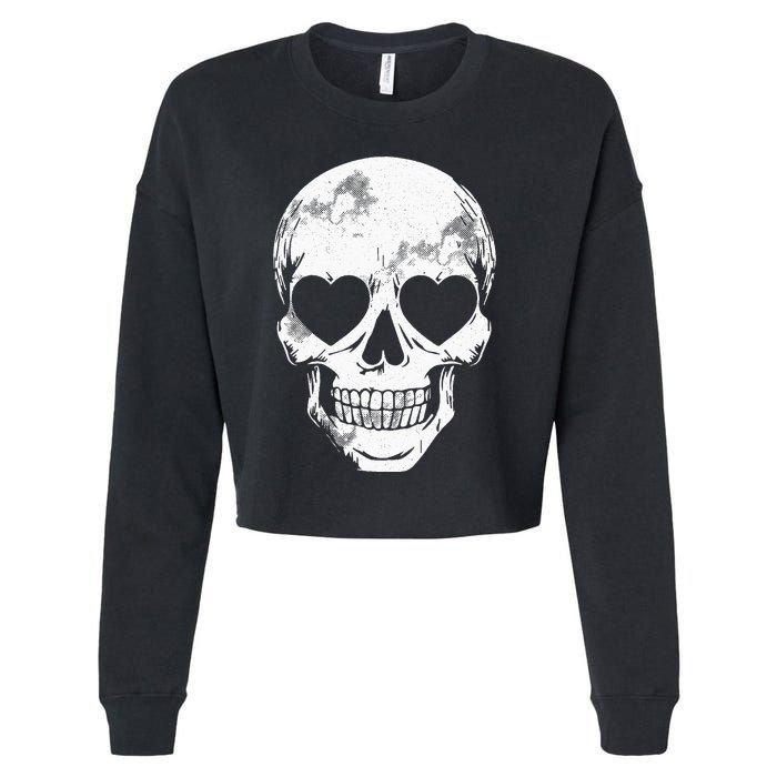 Skull Heart Eyes Lazy Halloween Costume Cute Skeleton Bones Cropped Pullover Crew