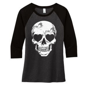 Skull Heart Eyes Lazy Halloween Costume Cute Skeleton Bones Women's Tri-Blend 3/4-Sleeve Raglan Shirt