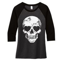 Skull Heart Eyes Lazy Halloween Costume Cute Skeleton Bones Women's Tri-Blend 3/4-Sleeve Raglan Shirt