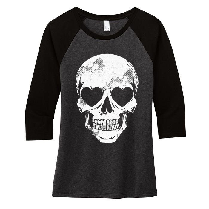 Skull Heart Eyes Lazy Halloween Costume Cute Skeleton Bones Women's Tri-Blend 3/4-Sleeve Raglan Shirt