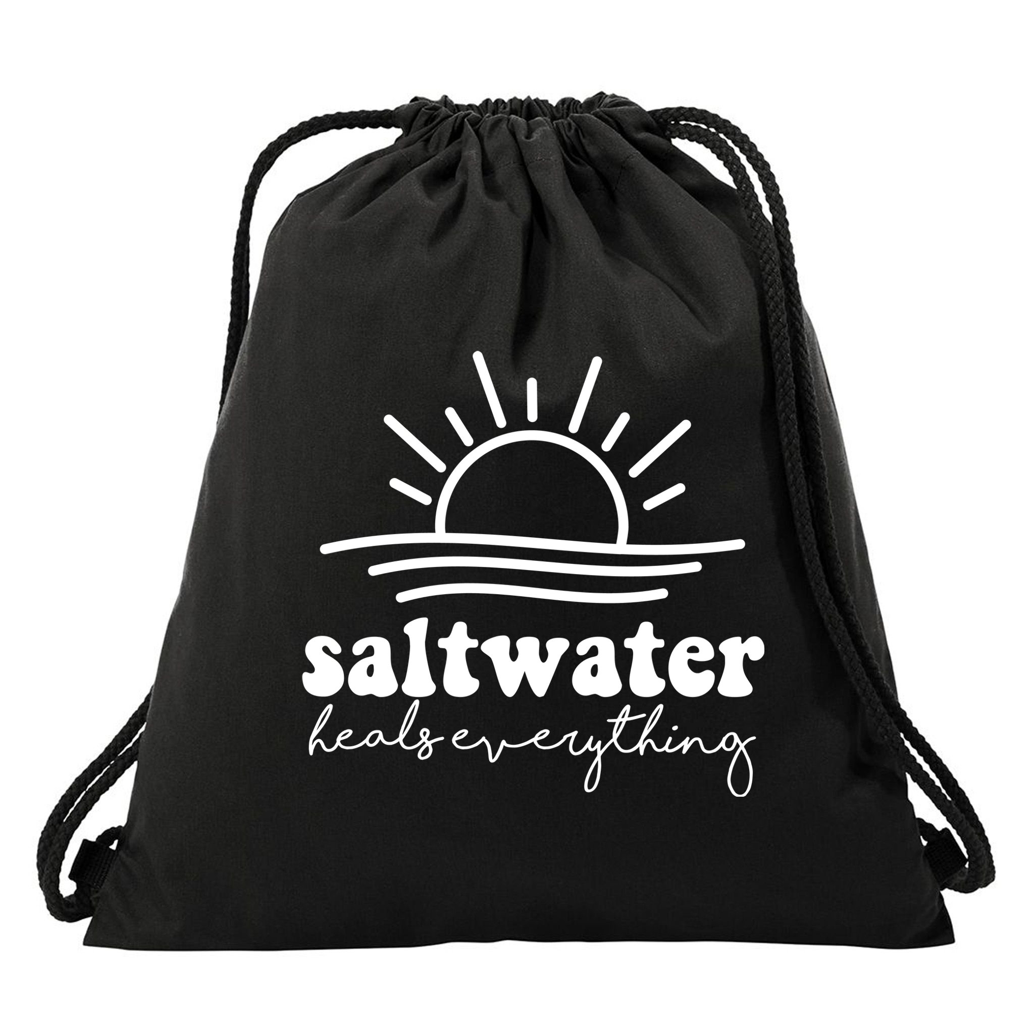Saltwater Heals Everything Sunset Drawstring Bag
