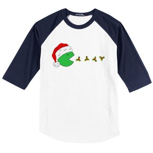 Santa Hat Eating Gifts Video Game Christmas Gamer Baseball Sleeve Shirt