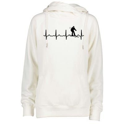 Skiing Heartbeat Ecg Skier Winter Sports Ice Skating Gift Womens Funnel Neck Pullover Hood