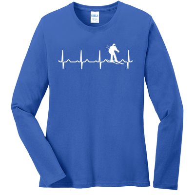 Skiing Heartbeat Ecg Skier Winter Sports Ice Skating Gift Ladies Long Sleeve Shirt