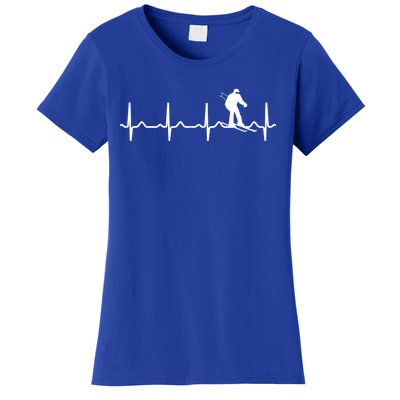 Skiing Heartbeat Ecg Skier Winter Sports Ice Skating Gift Women's T-Shirt