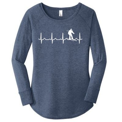 Skiing Heartbeat Ecg Skier Winter Sports Ice Skating Gift Women's Perfect Tri Tunic Long Sleeve Shirt