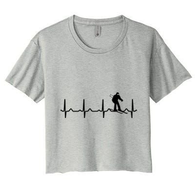 Skiing Heartbeat Ecg Skier Winter Sports Ice Skating Gift Women's Crop Top Tee