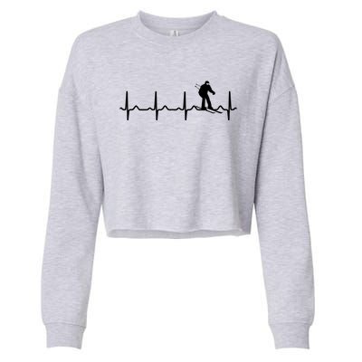 Skiing Heartbeat Ecg Skier Winter Sports Ice Skating Gift Cropped Pullover Crew