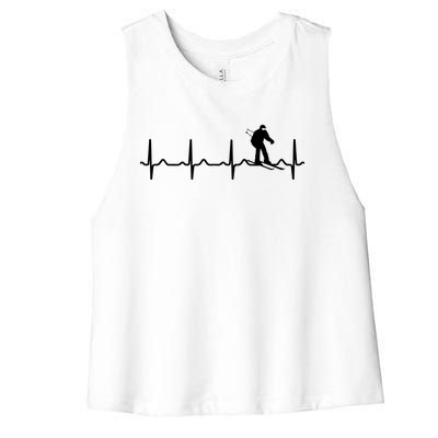 Skiing Heartbeat Ecg Skier Winter Sports Ice Skating Gift Women's Racerback Cropped Tank