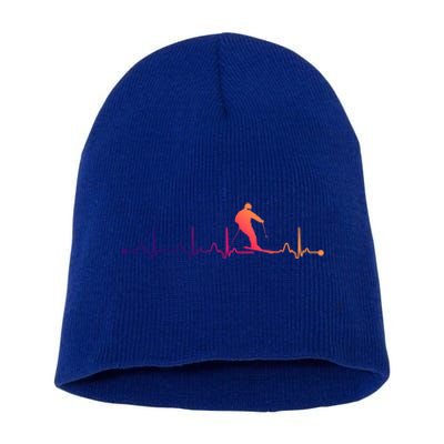 Skiing Heartbeat Ekg Pulse Skier Lover Funny Gift Short Acrylic Beanie