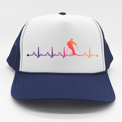 Skiing Heartbeat Ekg Pulse Skier Lover Funny Gift Trucker Hat