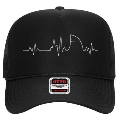 Shark Heartbeat EKG Funny Fish Fin Pulse Ocean Animal Lovers High Crown Mesh Back Trucker Hat