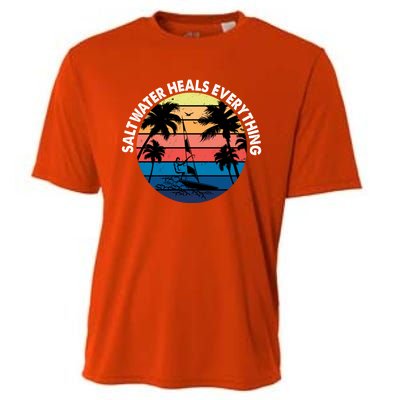 Saltwater Heals Everything Meaningful Gift Funny Windsurfers Kitesurfer Gift Cooling Performance Crew T-Shirt