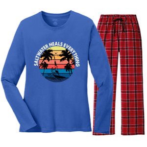 Saltwater Heals Everything Meaningful Gift Funny Windsurfers Kitesurfer Gift Women's Long Sleeve Flannel Pajama Set 