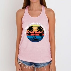 Saltwater Heals Everything Meaningful Gift Funny Windsurfers Kitesurfer Gift Women's Knotted Racerback Tank