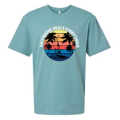 Saltwater Heals Everything Meaningful Gift Funny Windsurfers Kitesurfer Gift Sueded Cloud Jersey T-Shirt