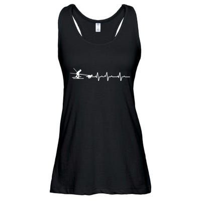 S Heartbeat Ekg Skijoring Skiing Dog Pulling Ski Driving Skier V Neck Ladies Essential Flowy Tank