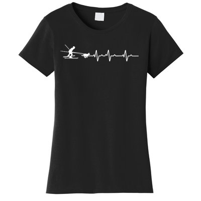 S Heartbeat Ekg Skijoring Skiing Dog Pulling Ski Driving Skier V Neck Women's T-Shirt