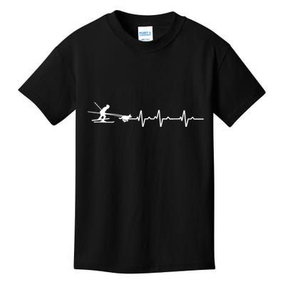 S Heartbeat Ekg Skijoring Skiing Dog Pulling Ski Driving Skier V Neck Kids T-Shirt