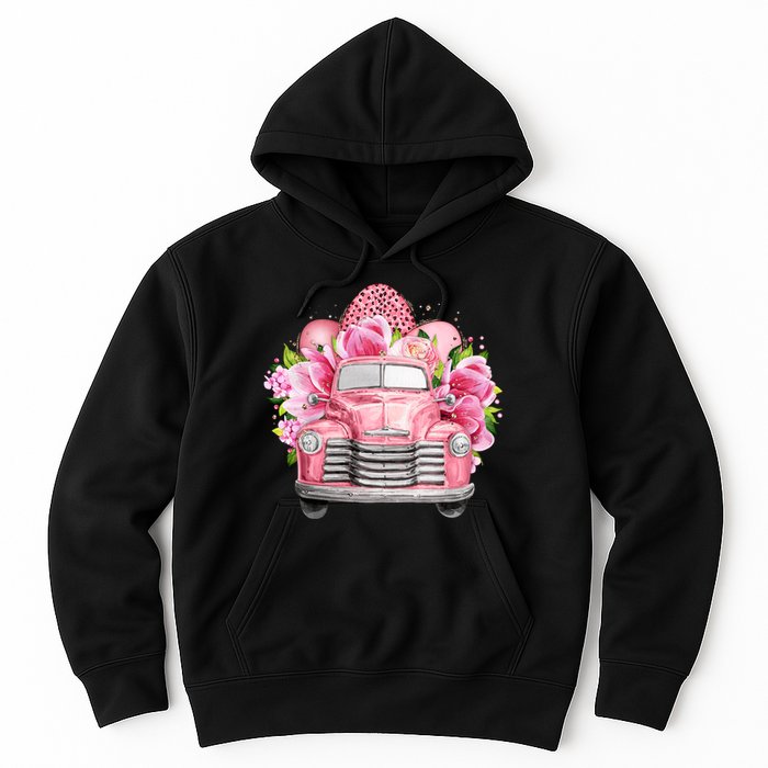 Spring Happy Easter Pink Vintage Truck Hoodie