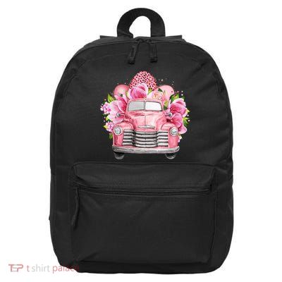 Spring Happy Easter Pink Vintage Truck 16 in Basic Backpack