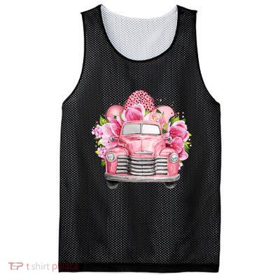Spring Happy Easter Pink Vintage Truck Mesh Reversible Basketball Jersey Tank