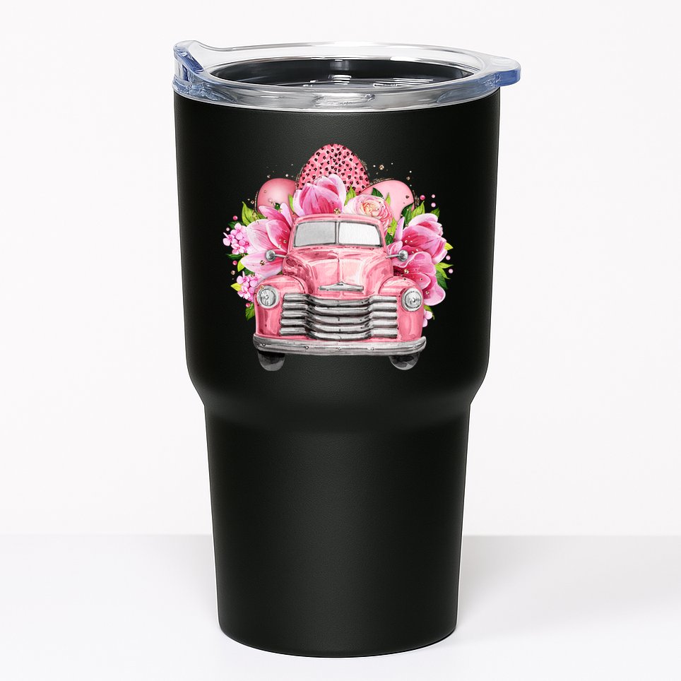 Spring Happy Easter Pink Vintage Truck Tumbler