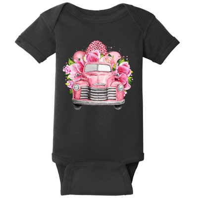 Spring Happy Easter Pink Vintage Truck Baby Bodysuit