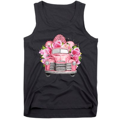 Spring Happy Easter Pink Vintage Truck Tank Top