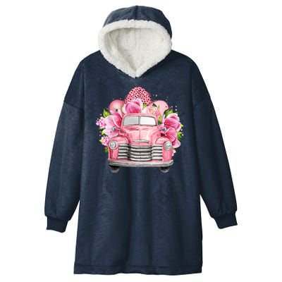 Spring Happy Easter Pink Vintage Truck Hooded Wearable Blanket