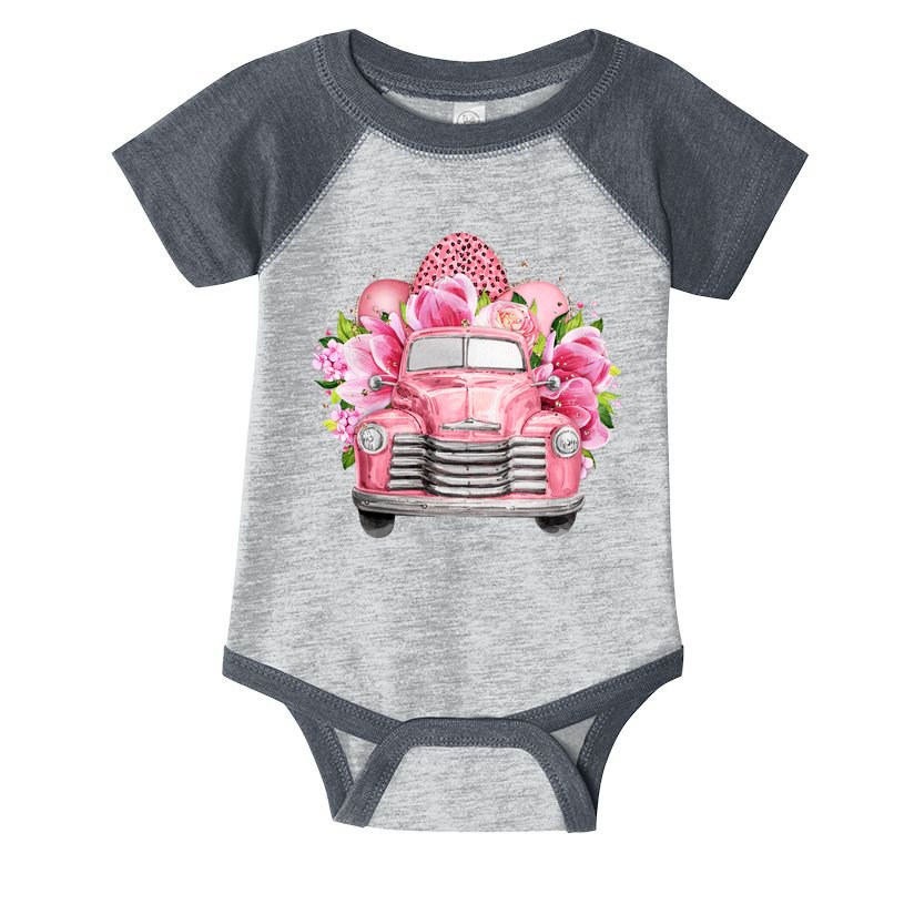 Spring Happy Easter Pink Vintage Truck Infant Baby Jersey Bodysuit