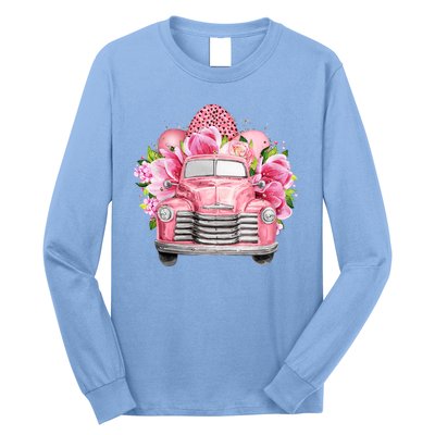 Spring Happy Easter Pink Vintage Truck Long Sleeve Shirt