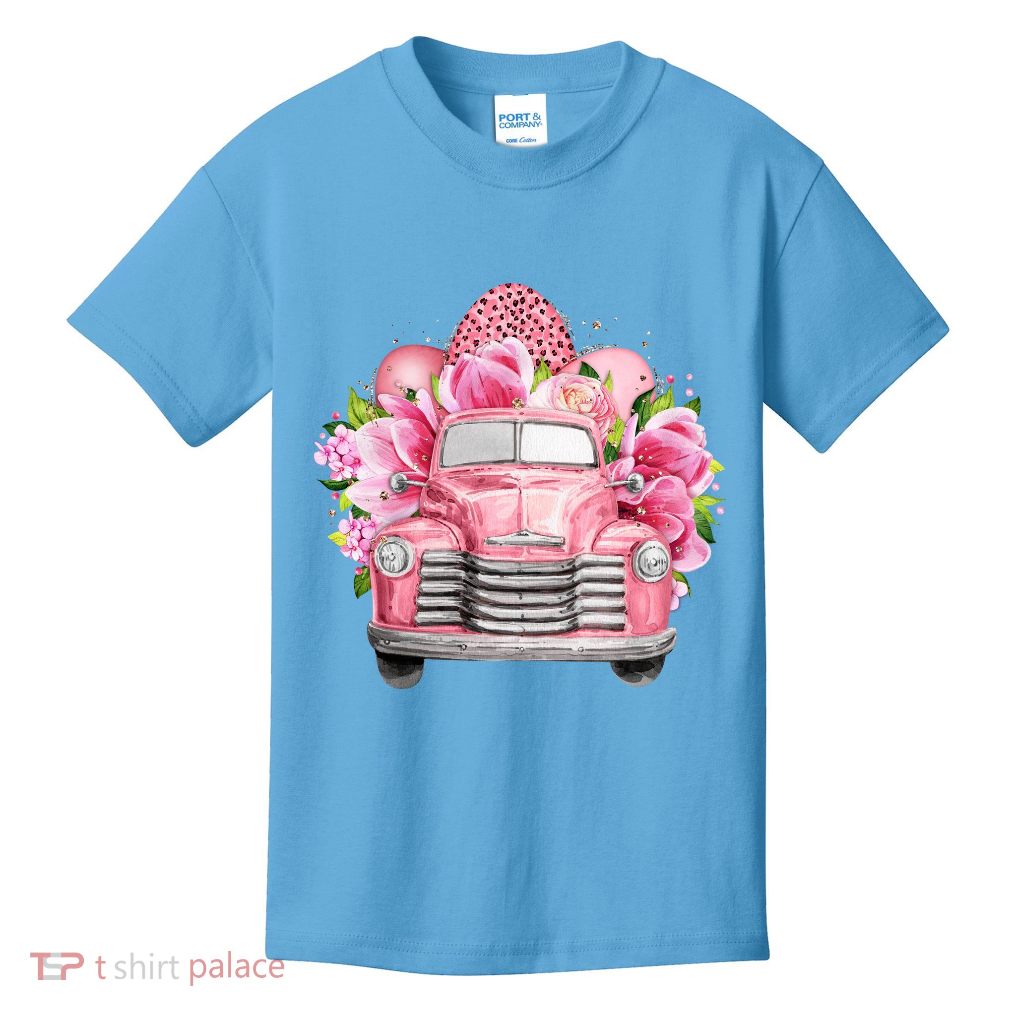 Spring Happy Easter Pink Vintage Truck Kids T-Shirt