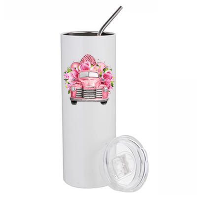 Spring Happy Easter Pink Vintage Truck Stainless Steel Tumbler