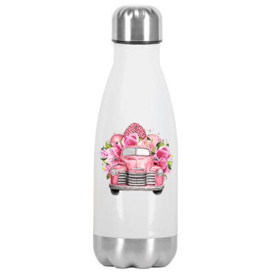 Spring Happy Easter Pink Vintage Truck Stainless Steel Insulated Water Bottle