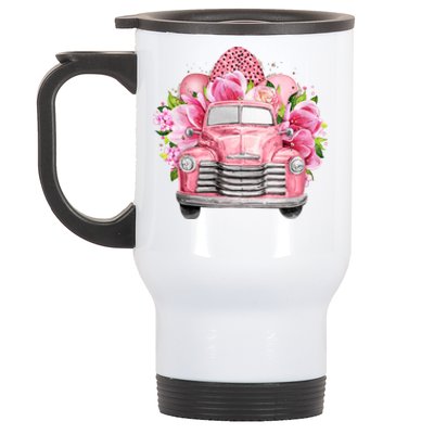 Spring Happy Easter Pink Vintage Truck Stainless Steel Travel Mug