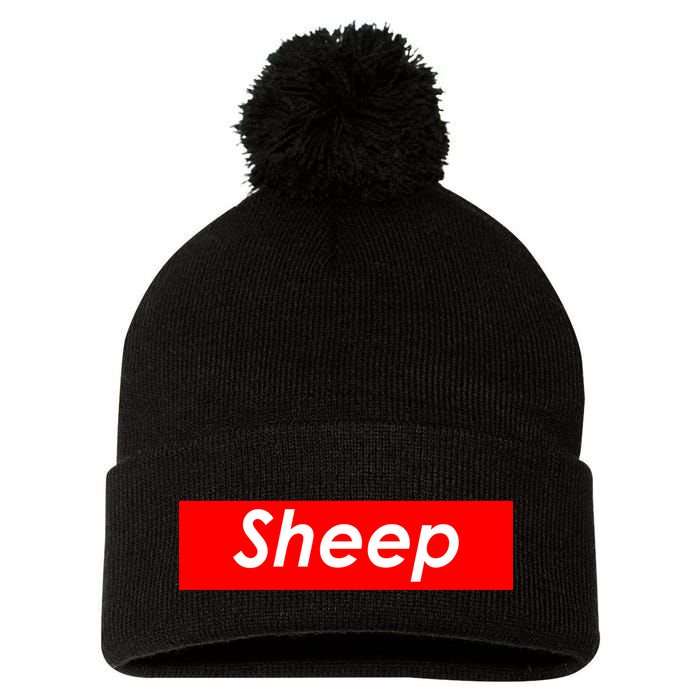Sheep Red Box Logo Pom Pom 12in Knit Beanie
