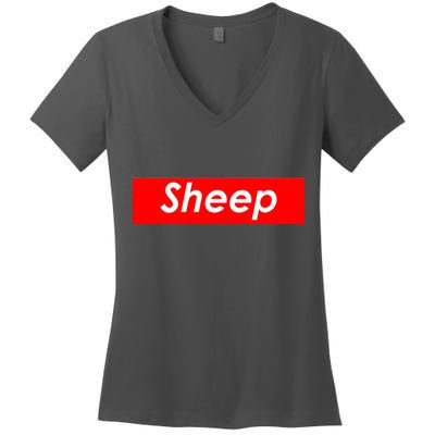 Sheep Red Box Logo Women's V-Neck T-Shirt