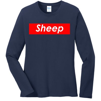 Sheep Red Box Logo Ladies Long Sleeve Shirt