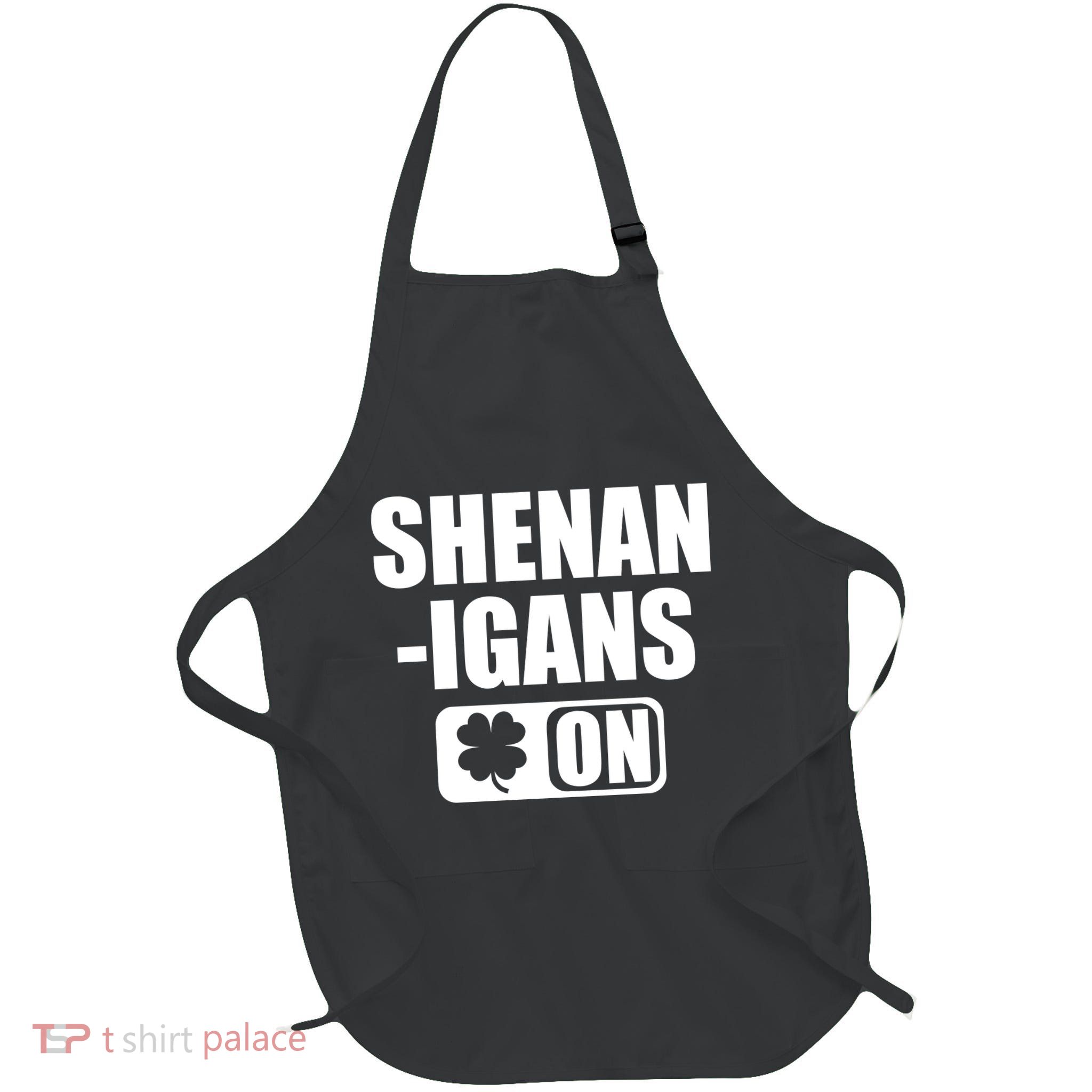 Shenanigans On Drink Mode St. Patrick's Day Clover Full-Length Apron With Pockets