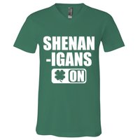 Shenanigans On Drink Mode St. Patrick's Day Clover V-Neck T-Shirt